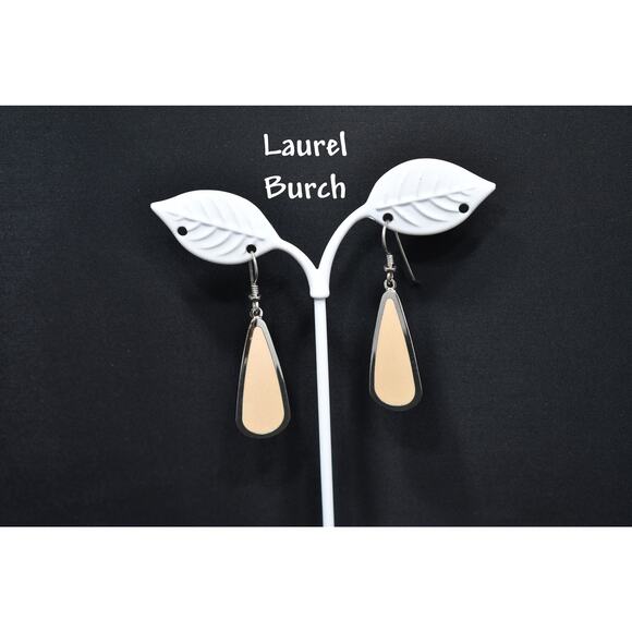 Laurel Burch Beige & Silver Tone Earrings, Gold Plated, 1980s Vintage Jewelry - Picture 1 of 10